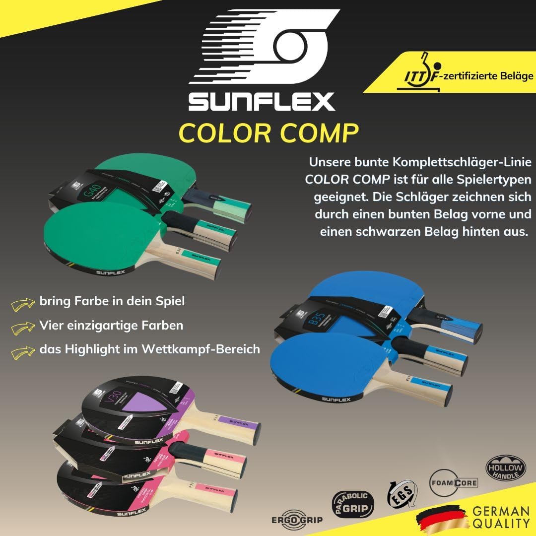 Sunflex® Color COMP B35 Tischtennisschläger | Tischtennis Racket Bat TT Hobby Trainingsschläger | ko