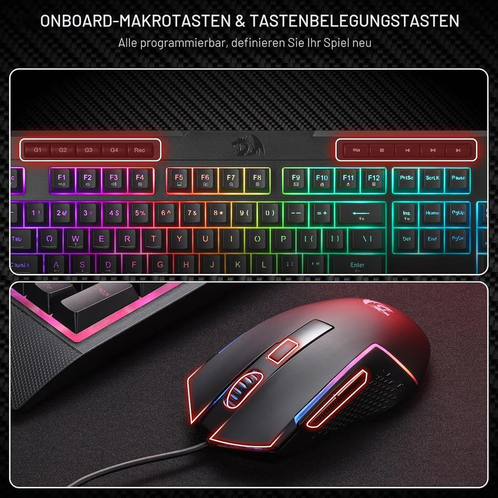 Redragon S151 Gaming-Tastatur- und Maus-Kombination, 104 Tasten K525 kabelgebundene RGB-Membrantasta