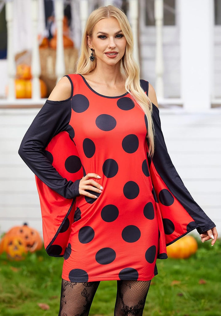 For G and PL Damen Halloween Karneval Langarm Insekt Cosplay Kostüm Kalte Schulter Party Kleid S-XXL