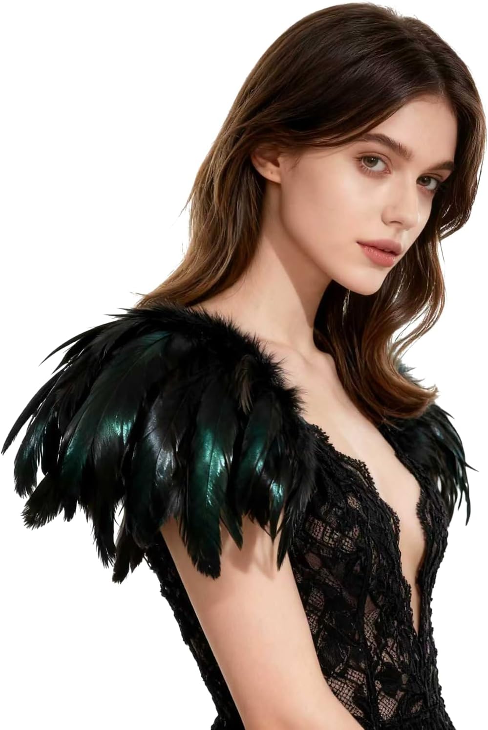 keland Damen Gothic Feder Epauletten Umhang Schal Schulterumhang Schultertuch für Halloween Cosplay