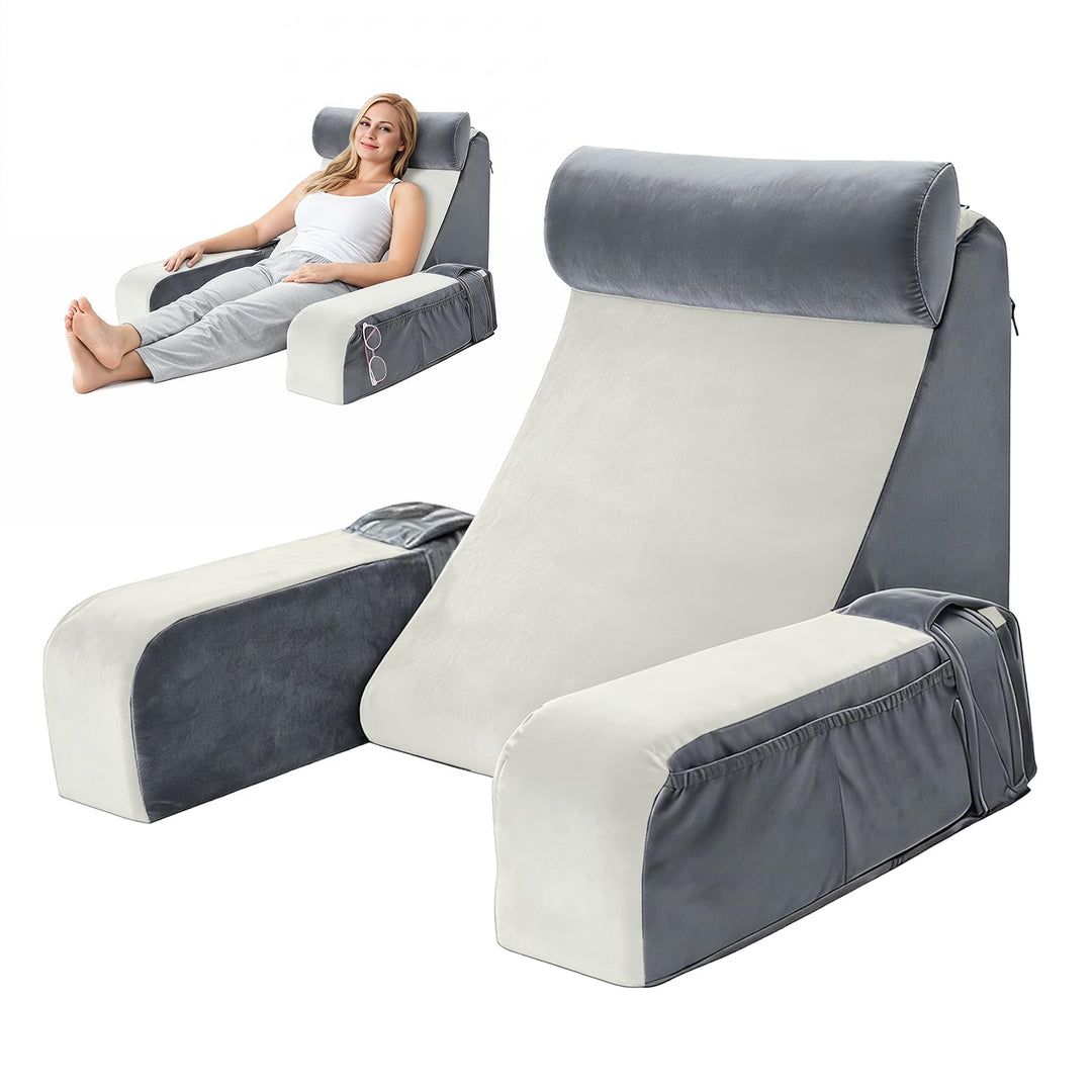 Lesekissen für Bett und Sofa, Rückenkissen Bett mit Abnehmbarer Nackenrolle &amp; Armlehne, Lesekissen m