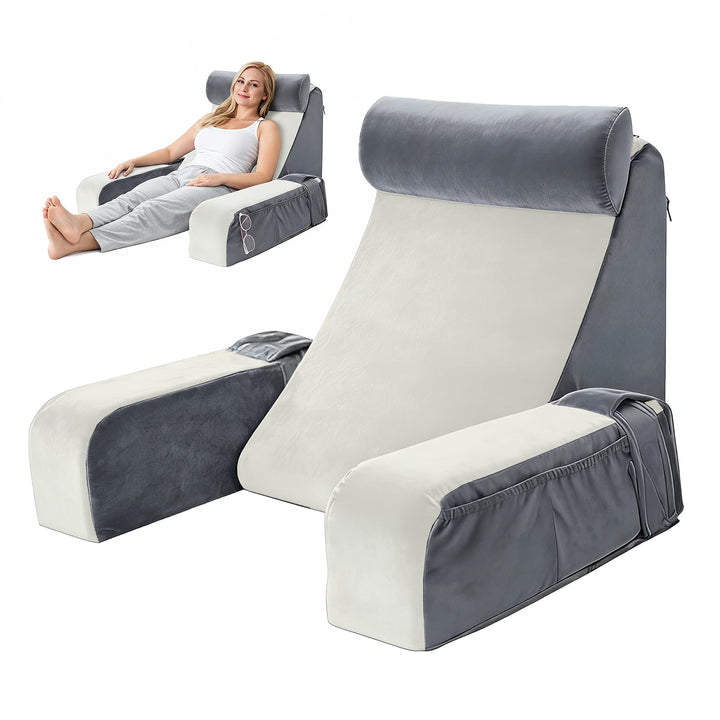 Lesekissen für Bett und Sofa, Rückenkissen Bett mit Abnehmbarer Nackenrolle &amp; Armlehne, Lesekissen m