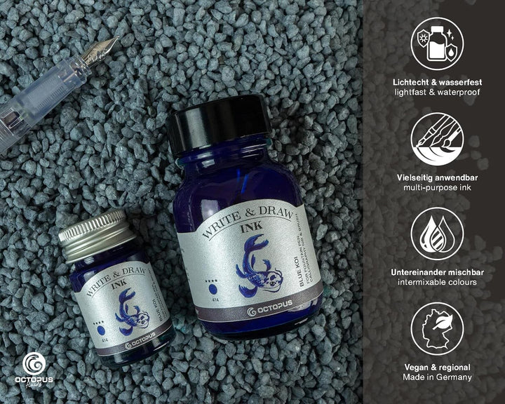 Octopus Write and Draw Ink 414 Blue Koi, wasserfeste Tinte zum Schreiben und Zeichnen, Kalligraphiet