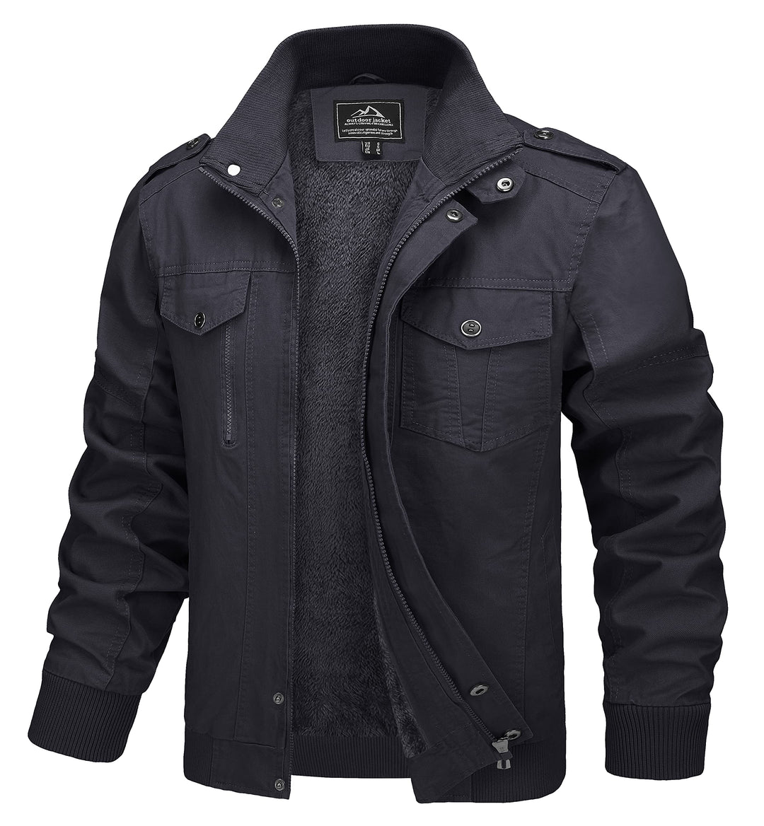 MAGCOMSEN Winterjacke Herren Warm Gefüttert Fleecejacke Cargo Casual Übergangsjacke Baumwolle Army J