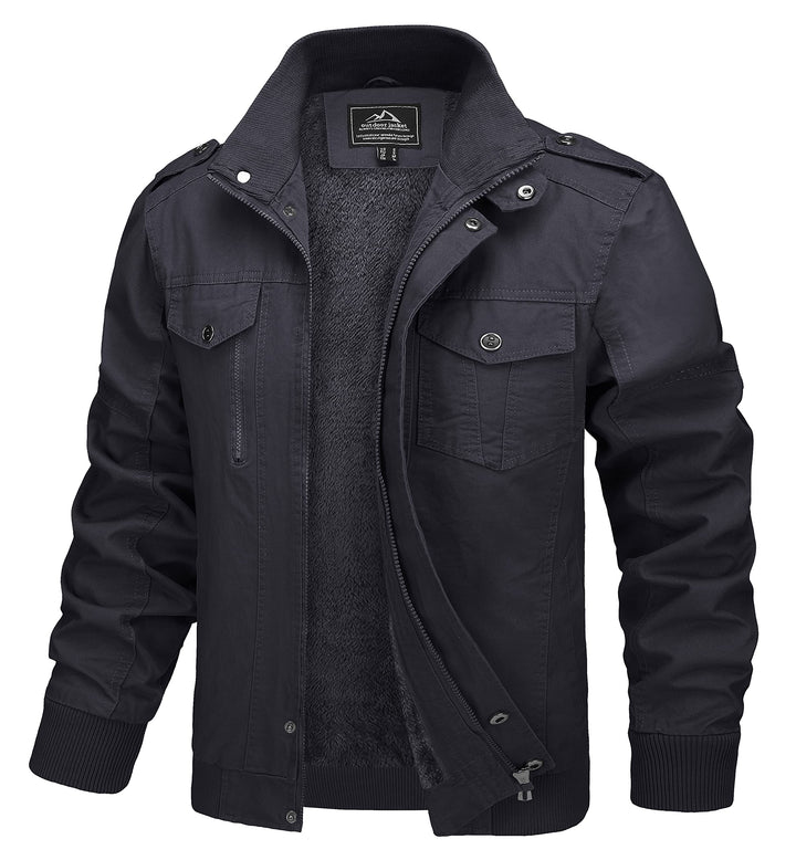 MAGCOMSEN Winterjacke Herren Warm Gefüttert Fleecejacke Cargo Casual Übergangsjacke Baumwolle Army J