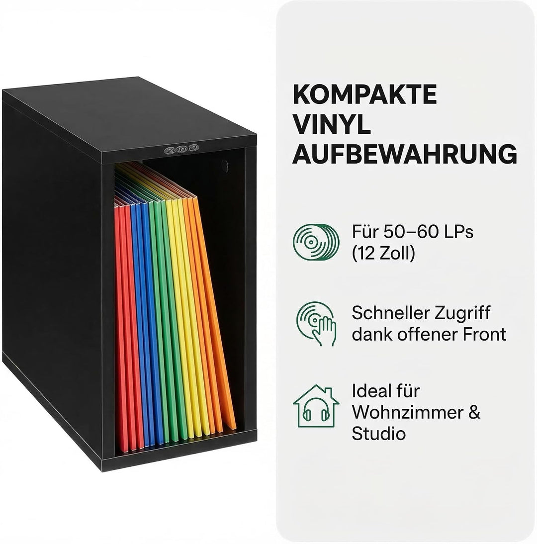 Zomo VS-Box 50 Schallplattenregal aus MDF Holz, Vinyl Aufbewahrung für 12-Zoll LPs, stapelbar, offen
