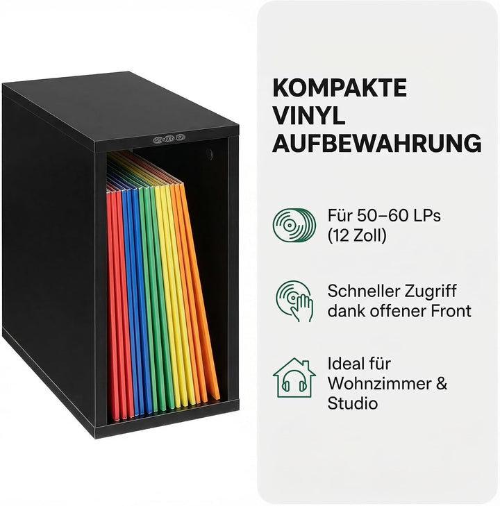 Zomo VS-Box 50 Schallplattenregal aus MDF Holz, Vinyl Aufbewahrung für 12-Zoll LPs, stapelbar, offen