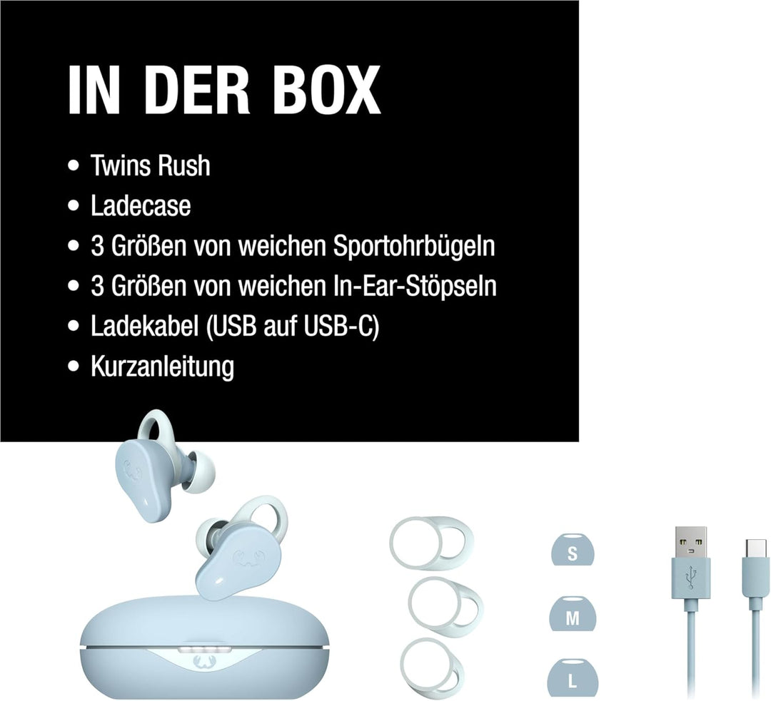 Fresh 'n Rebel Twins Rush, Bluetooth Kopfhörer Sport In-Ear mit Hybrid aktiver Noise Cancelling, Amb