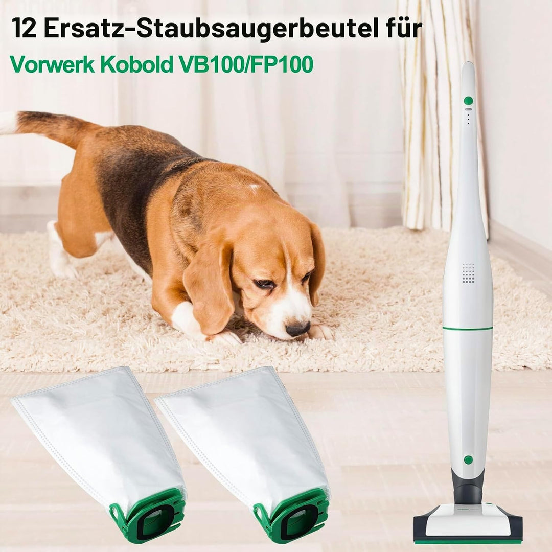 12 Stück Staubsaugerbeutel für Vorwerk Kobold VB100/FP100 - Ersatz Filtertüten - Staubbeutel Zubehör