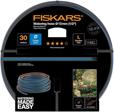 Fiskars Wasserschlauch L, UV-geschützt, Druckgeprüft, Verwindungssteifigkeit Stufe 4 (von 5), 30 m,