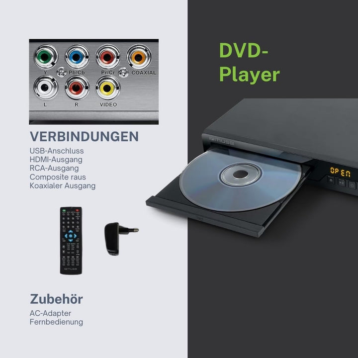 Muse M-55 DV Full HD DVD-Player, kompatibel mit DVD+R/RW, CD, CD-R/RW, MP3-, JPEG- und Xvid-Wiederga