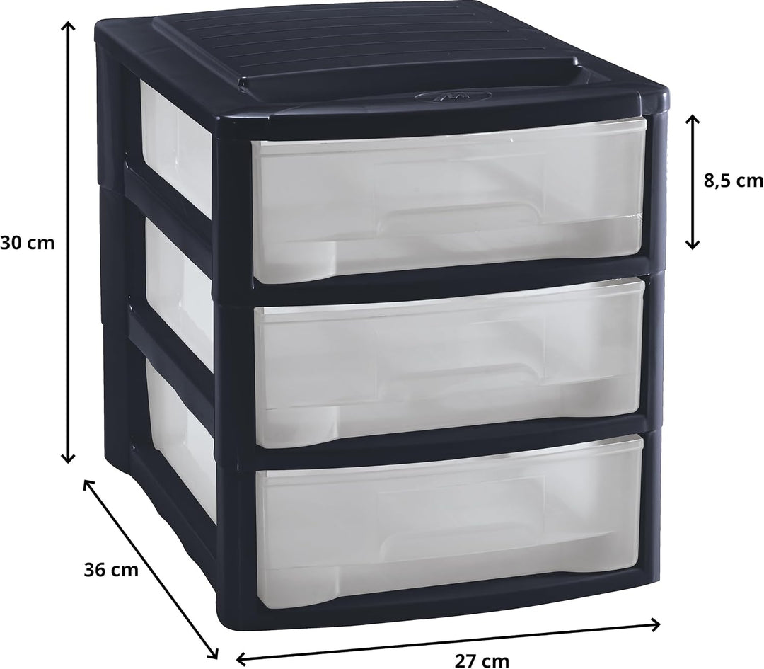 M home by Mazzei Mondex Schubladenbox DIN A4 Box mit 3 Schubladen aus Kunststoff PLS 6131 Organizer