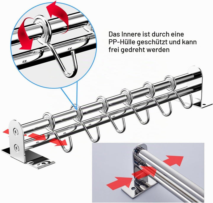 Hängeleiste Küchenreling, Küchenhakenleiste 6 Haken mit Messerhalter und Topfdeckel Halter, Edelstah
