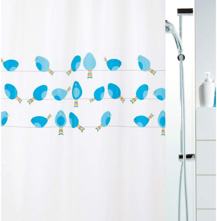 Spirella Anti-Schimmel Duschvorhang Vögel Anti-Bakteriell, waschbar, wasserdicht PEVA 180x200cm Blau