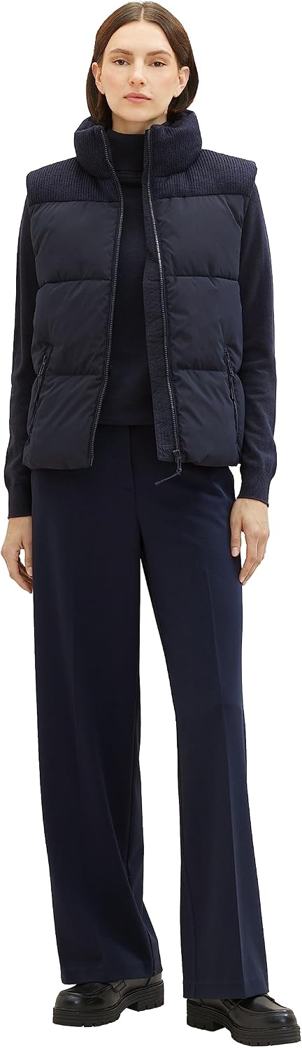 TOM TAILOR Damen Steppweste mit Strickeinsatz &amp; Stehkragen XL 10668 - Sky Captain Blue, XL 10668 - S