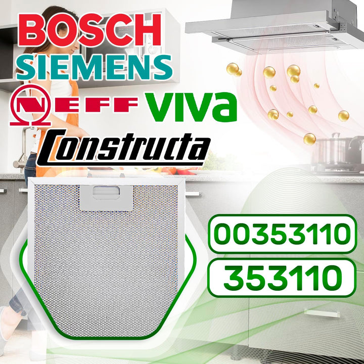 Aluminium Dunstabzugshaube Filter 310 x 250 x 8 mm mit dem Originalcode 00353110 353110 für Bosch fü