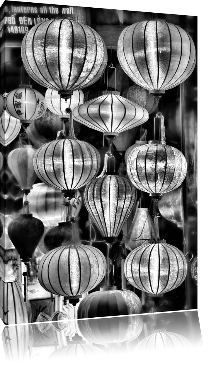 Pixxprint Monocrome, chinesische Laternen, Format: 100x70 auf Leinwand, 100x70
