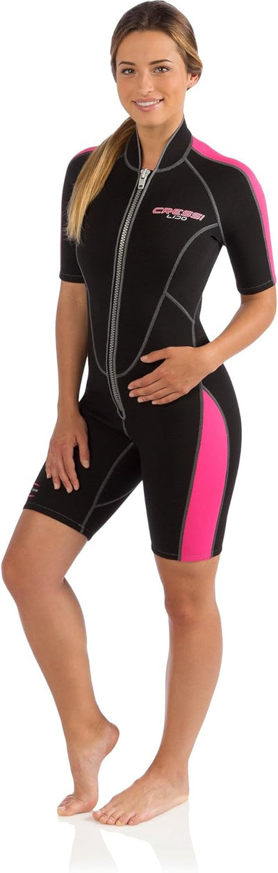 Cressi Women's Short Front Zip Wetsuit for Surfing, Snorkeling, Scuba Diving -Lido Short Lady pink/s