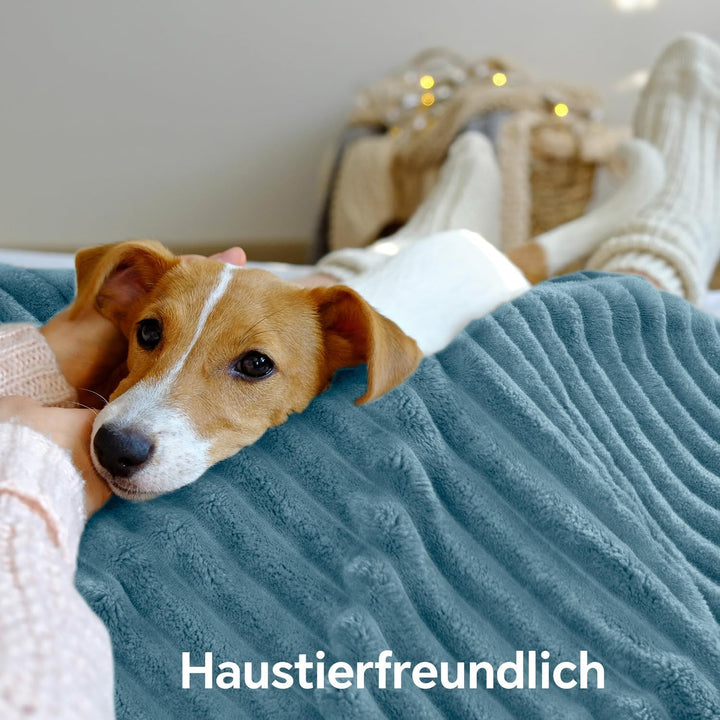 BEDELITE warme Decke Sherpa Kuscheldecke Flauschig Hellblau XXL 220x240 | dicke Deko Fleecedecke, Co