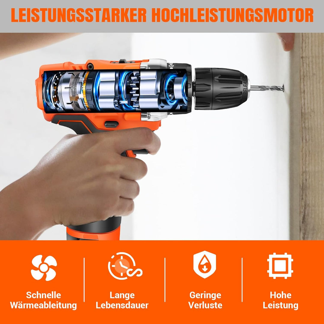 16,8V Akkuschrauber Set, Akku Bohrschrauber mit 1500mAh Akkus, 25+1 Drehmomenteinstellung Akkubohrer