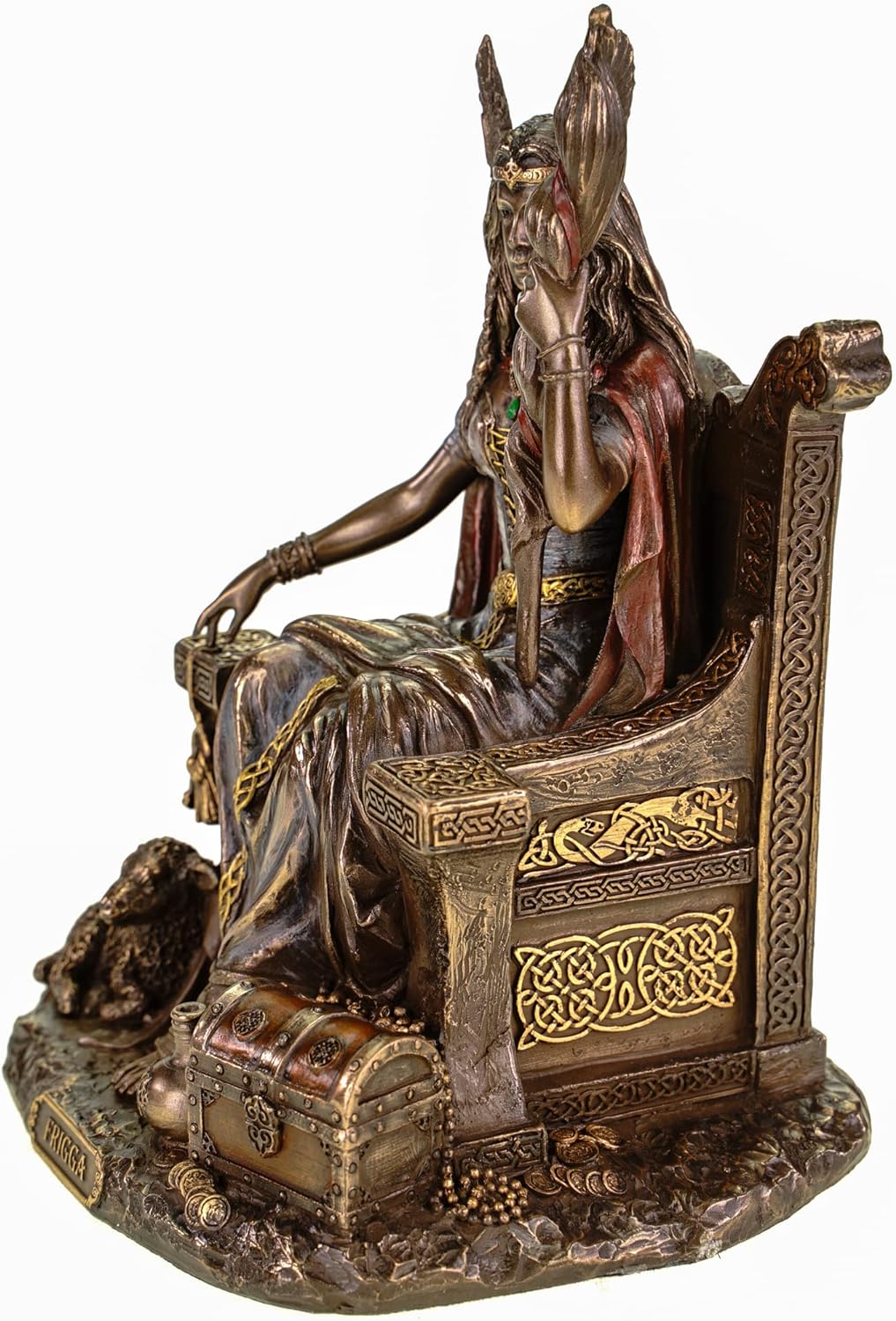 Veronese 708-7432 Germanische Göttin Frigga Frau Odins auf Thron Frigg Odin bronziert Figur