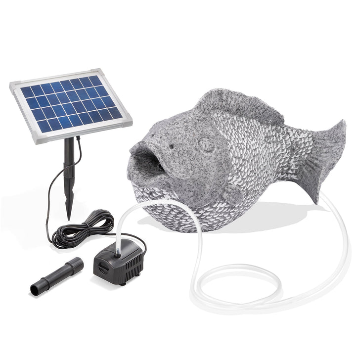 esotec Solar Wasserspeier Set Fisch, Teichpumpe, Teichfigur Gartenfigur Gartenstatue, Tauchpumpe, Ga