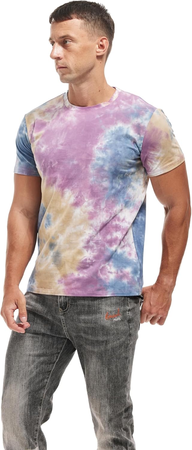RONOMO Herren Mode Krawatte Dye T-Shirt Casual Print T-Shirt Graffiti T-Shirt S Zr Gelblila, S Zr Ge