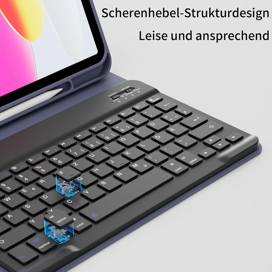 Hülle mit Tastatur für iPad A16 11 Generation 2025/10 Generation 2022 (11/10.9 Zoll), QWERTZ Layout,