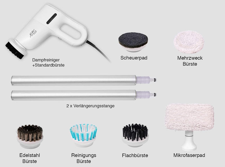 Sichler Haushaltsgeräte 3in1 Hand- & Boden Dampfreiniger, Motorbürste, 5 Aufsätze, 1.200 W
