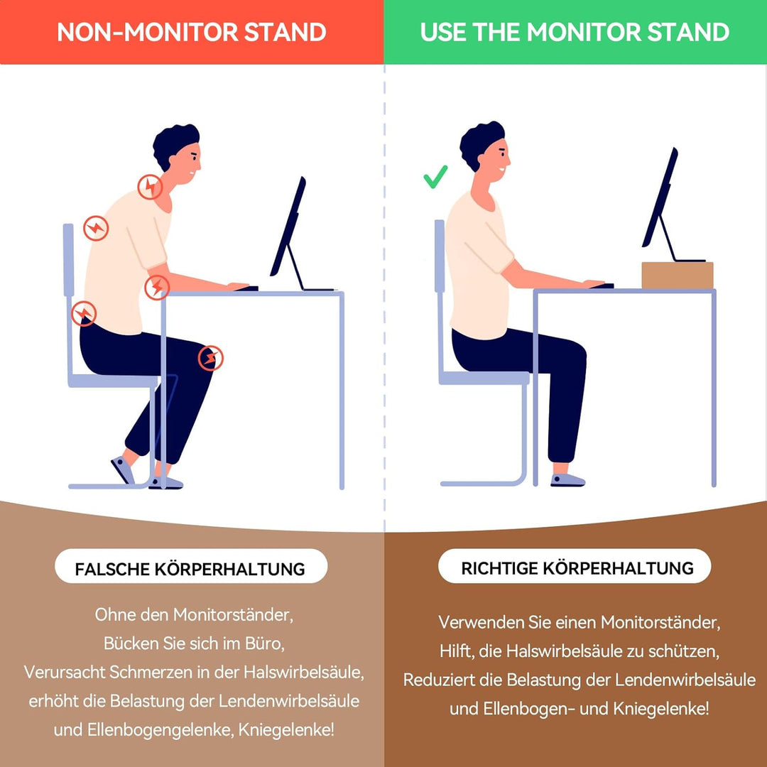 KIRIGEN Holz Monitorständer – Desktop Organizer für PC/Laptop/TV/Drucker | Büro-Aufsatz mit Stauraum