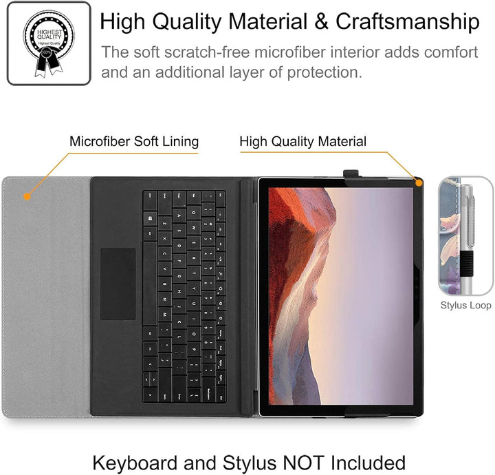Fintie Hülle für Microsoft Surface Pro 7+ / 7/6 / 5/4 / 3 - Multi-Sichtwinkel Kunstleder Tasche Schu