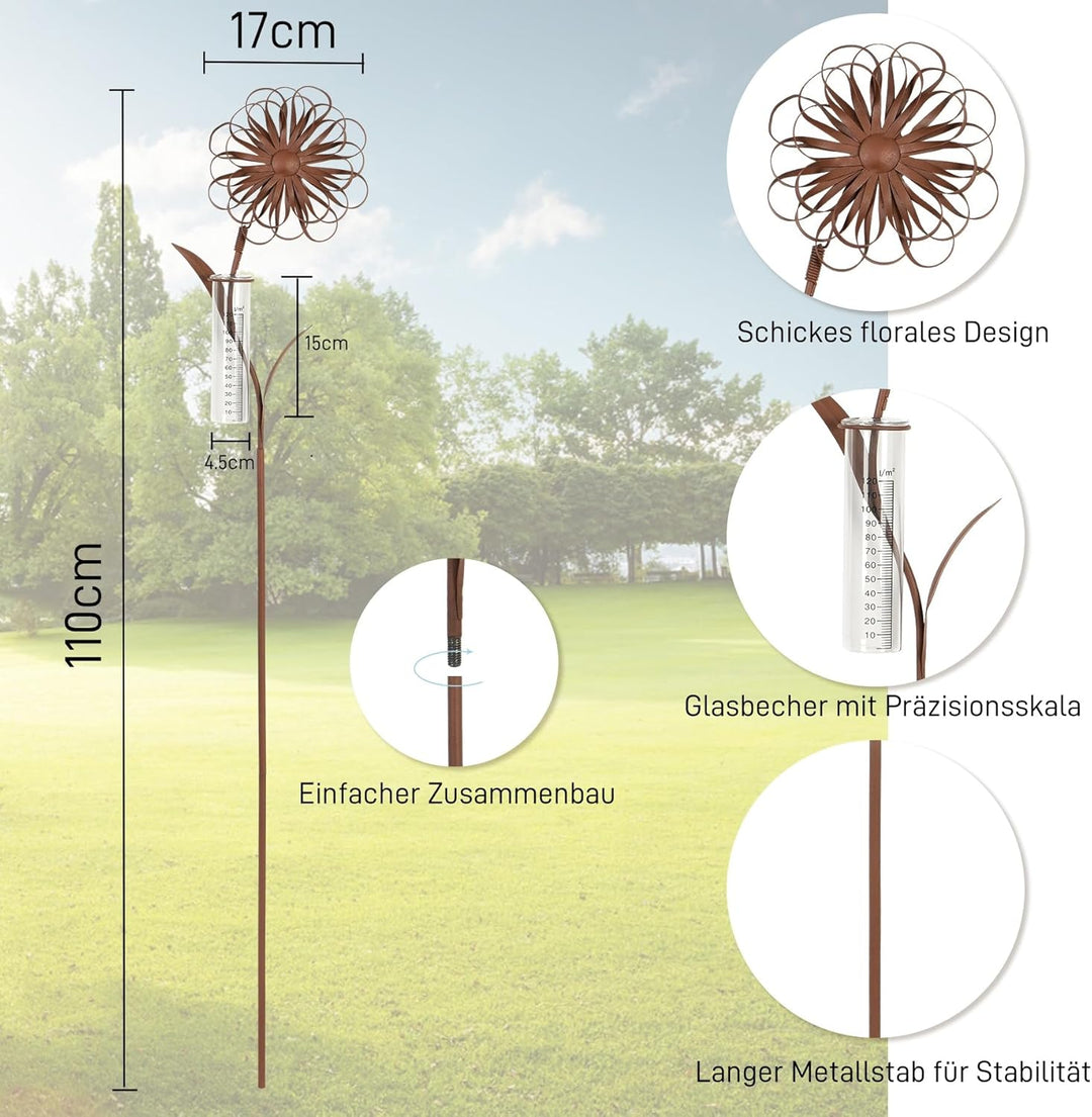 JUJOYBD Regenmesser für Garten Frostsicher mit Stab, Dekorativer Niederschlagsmesser H 110 cm, Regen