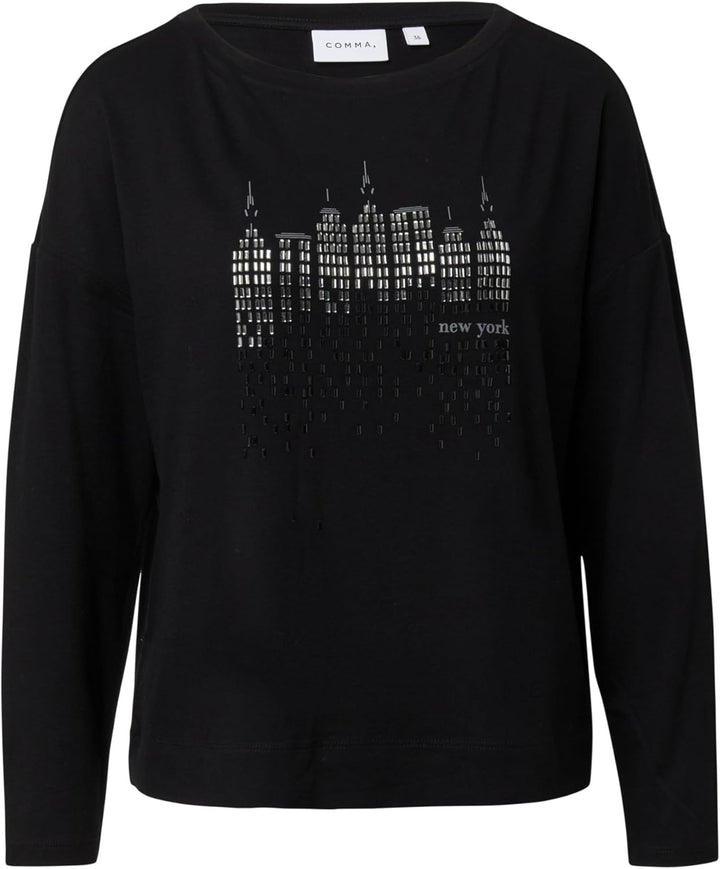 Comma Langarmshirt mit Frontprint und Strassdetails 42 04l0_creme, 42 04l0_creme