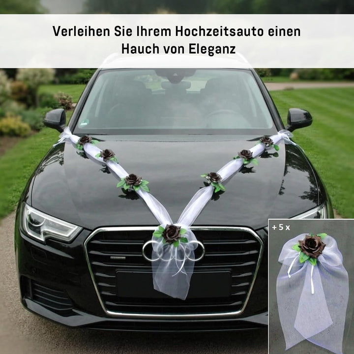 Organza M + Schleife Auto Schmuck Braut Paar Rose Deko Dekoration Autoschmuck Hochzeit Car Auto Wedd