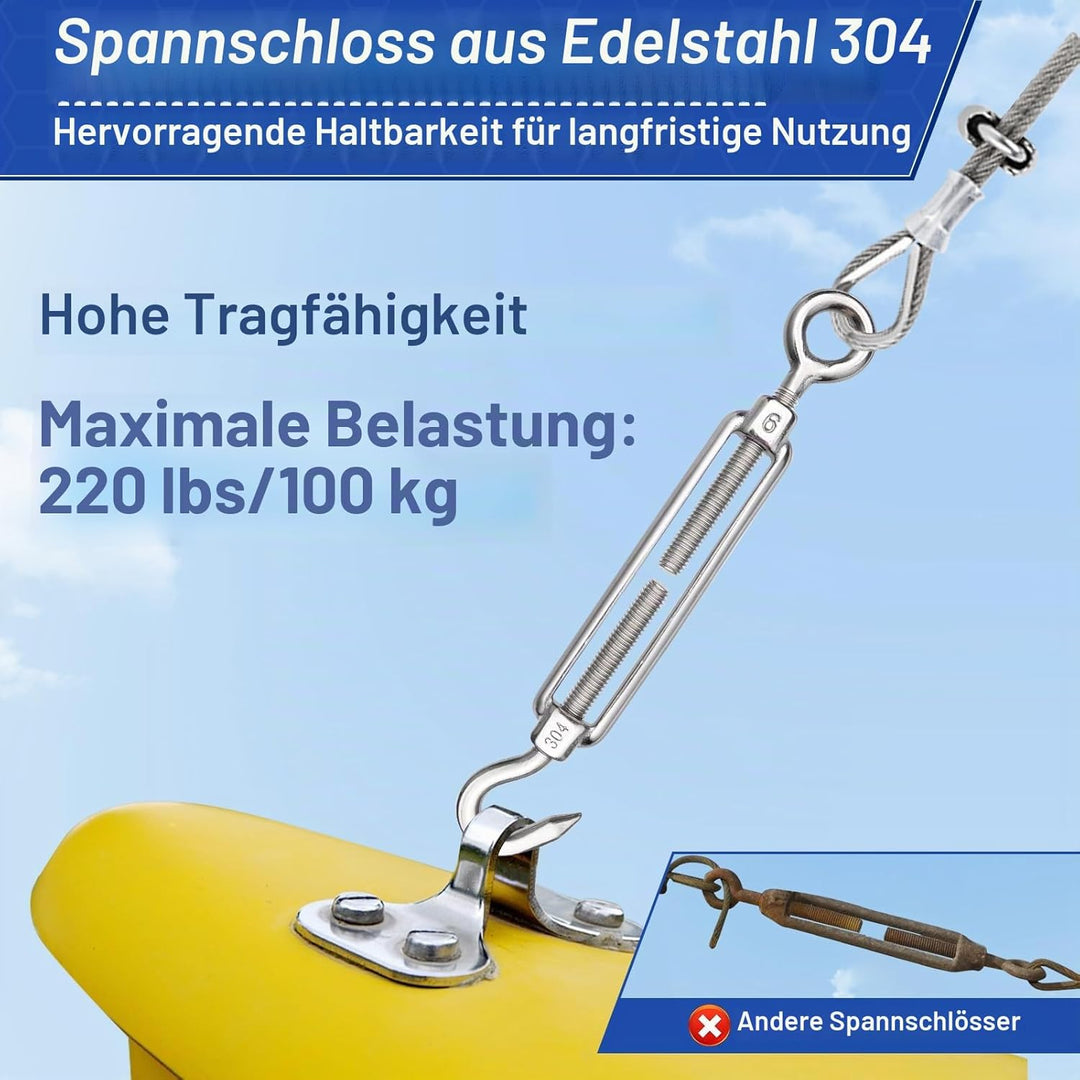 TooTaci Edelstahlseil 3mm Set,15M Drahtseil Rankhilfe Set,304 Edelstahl Stahlseil &amp; M6 Seilspanner S