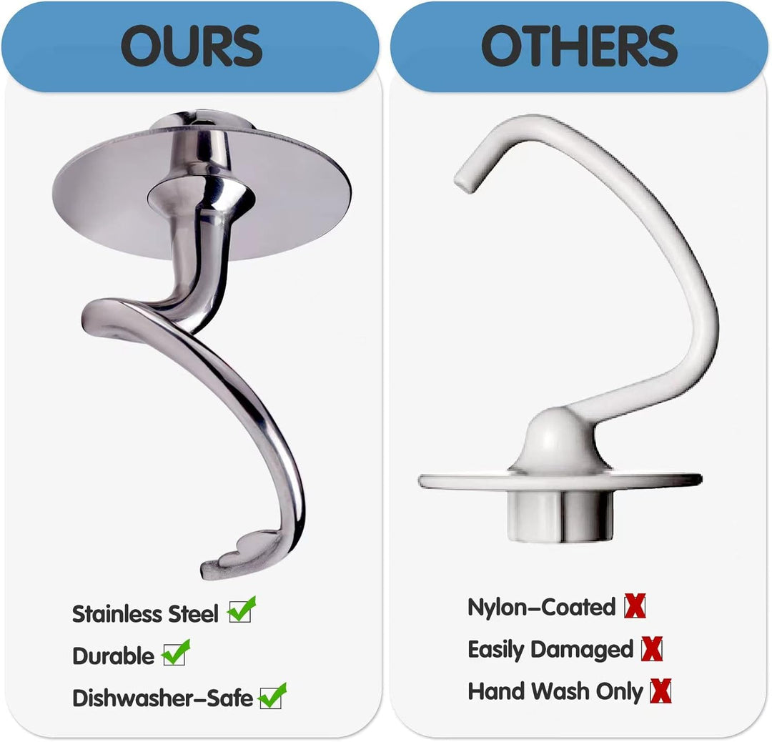 Knethaken Edelstahl für KitchenAid 4,5–5 Quart Mittelgrosse Küchenmaschinen mit kippbarem Motorkopf,