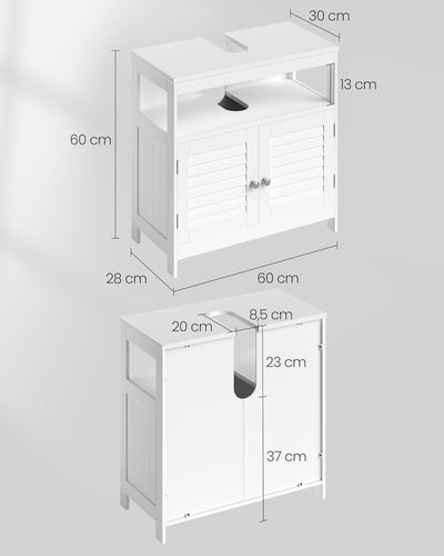 VASAGLE Waschbeckenunterschrank, Unterschrank ohne Waschbecken, viel Stauraum, Badschrank mit Lamell