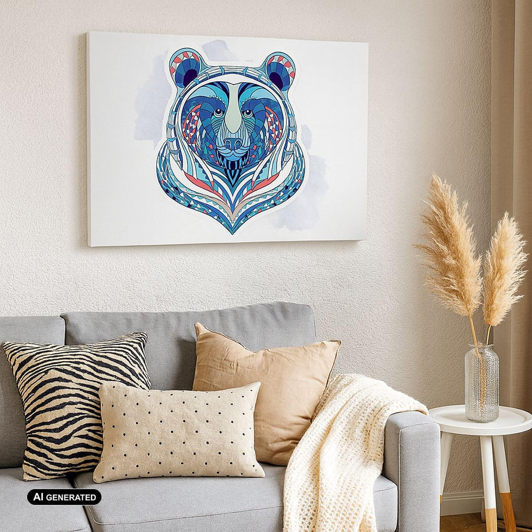 Bilder auf Leinwand 100x70cm Leinwandbild Bär Illustration Traum blumig Gross Wanddeko Bild Schlafzi