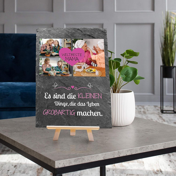 wandmotiv24 Schiefertafel Beste Mama, Personalisiert mit Ihren Farbfotos, Aufstellschild 3 Motive in