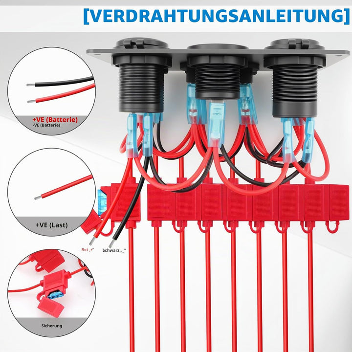 Geloo 8 Gang wasserdichte Wippschalter-Panel, blaue LED-Lichter, Dual 5 V USB-Ladebuchse, für Autos,