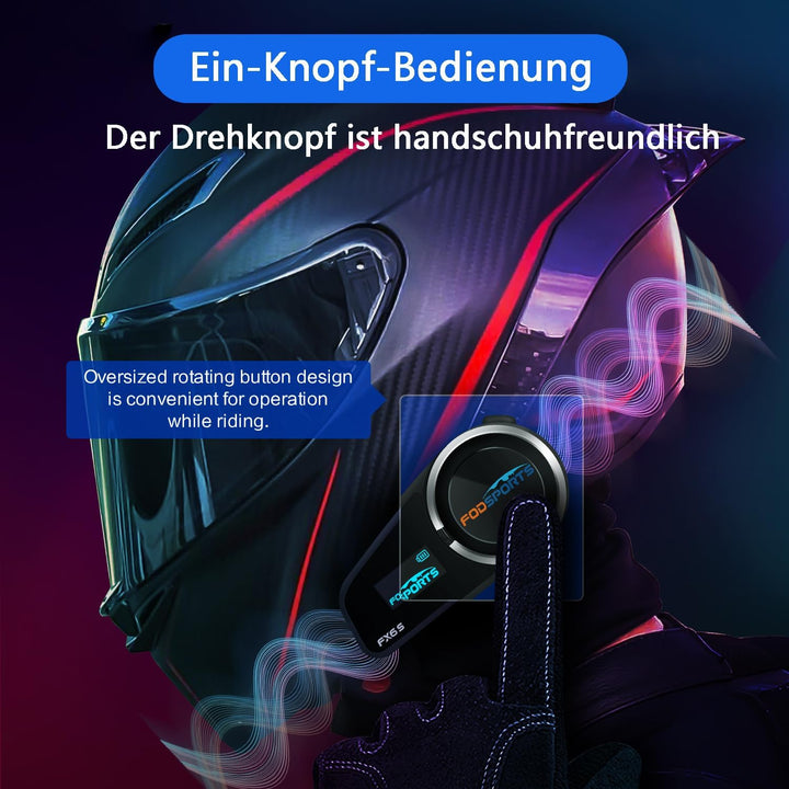 Fodsports FX6S Motorrad Intercom mit LCD Bildschirm Motorrad Bluetooth Headset für bis zu 6 Motorräd
