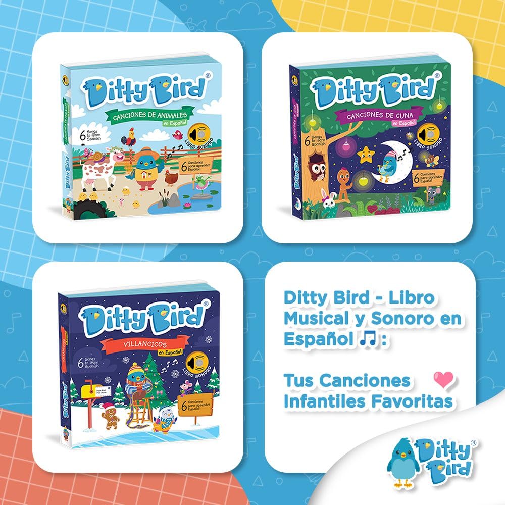 DITTY BIRD Spanisches Spielzeug für Kleinkinder 1–3,Kinderliederbuch für Babys,Spanisches Lernen für
