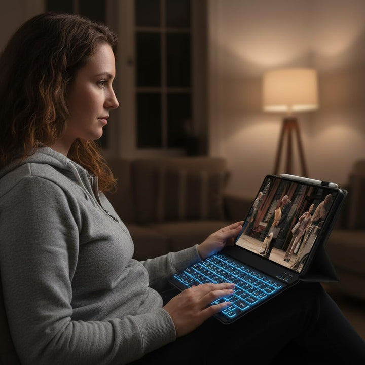 Tastatur Hülle für Samsung Galaxy Tab A7 10,4" Hülle mit Tastatur 7 Farben Beleuchtung Magnetische A