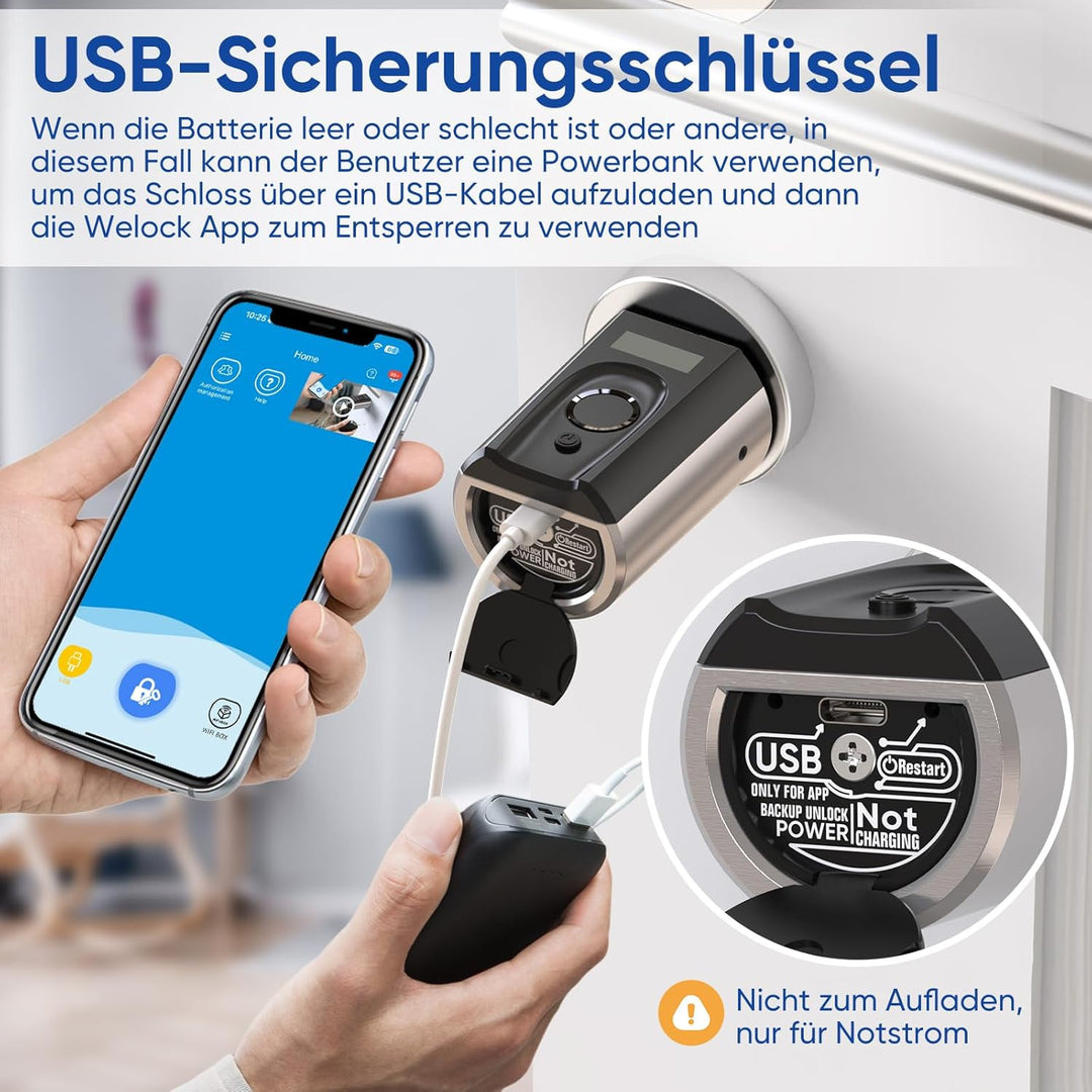 RUILON Türschloss Fingerabdruck,Elektronisches Türschloss mit RFID WiFi Bluetooth,Transponder,Finger