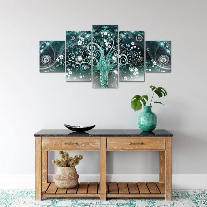 Runa Art Wandbilder Gustav Klimt Baum des Lebens 5 Teilig Bild auf Vlies Leinwand Deko Wohnzimmer Sc