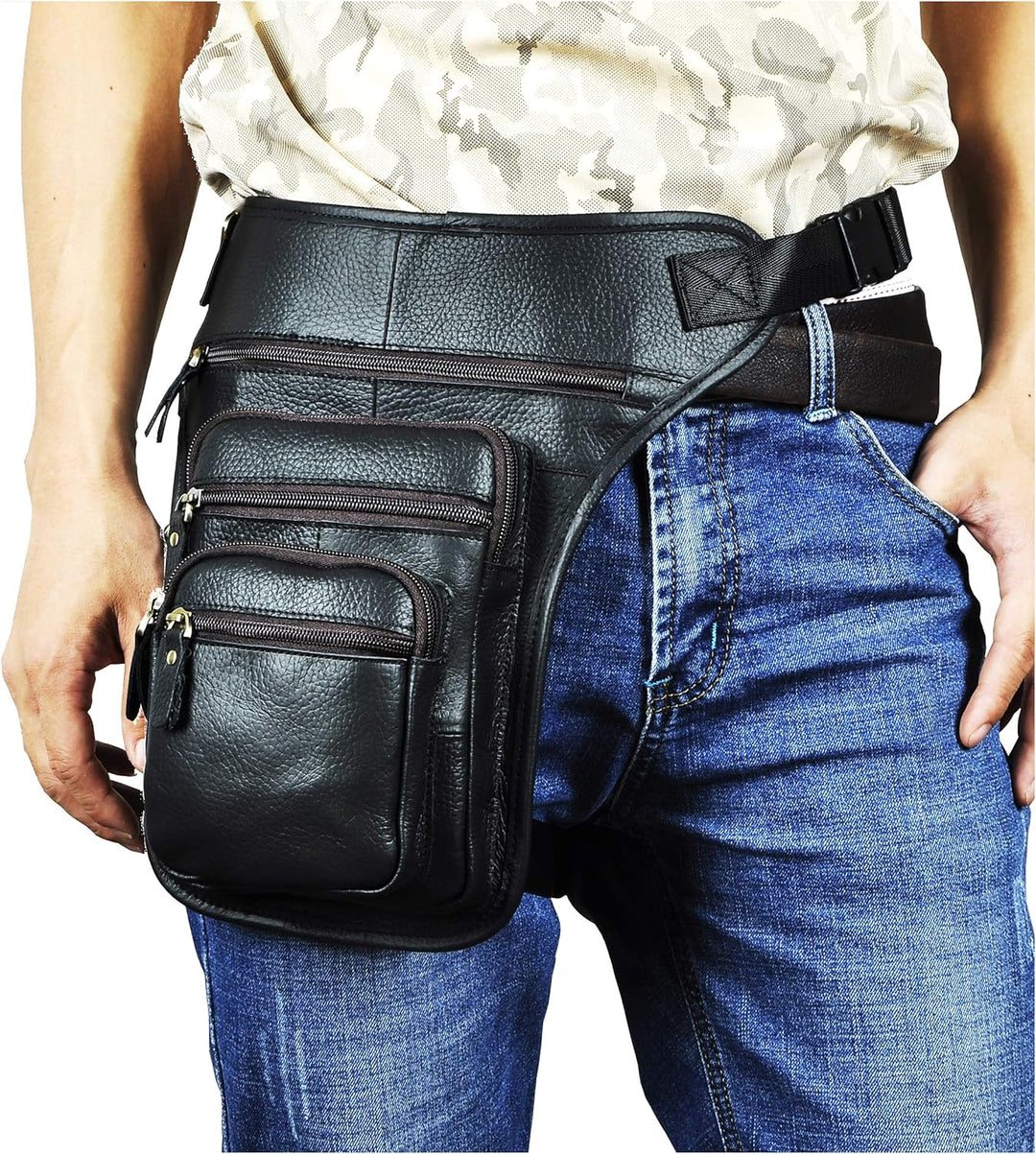 Le'aokuu Herren Echtes Leder Tasche Beinbeutel Beintasche Aussenbeintasche Drop Leg Thigh Bag Messen