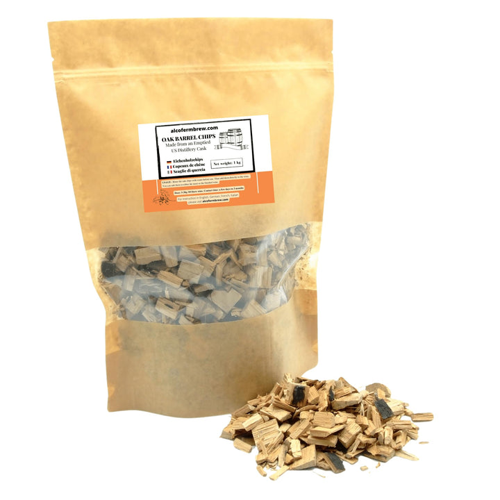 AlcoFermBrew Eichenholzchips Bourbon 1kg - Amerikanische Eichenholzchips | Eichenholzspäne | Räucher