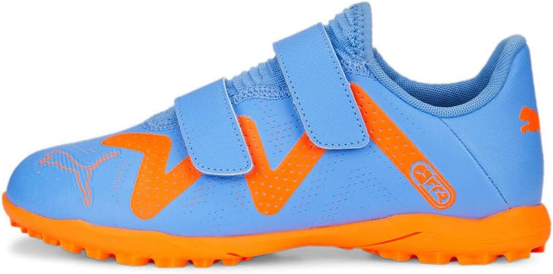 PUMA Unisex Future Play Tt V Jr Fussballschuh 38.5 EU Blue Glimmer Puma White Ultra Orange, 38.5 EU