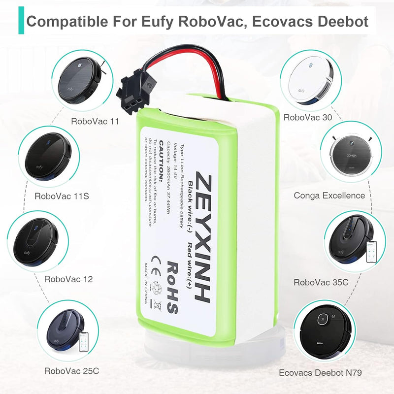 ZEYXINH 2600mAh 14.4V Li-ion Ersatzakku für Ecovacs Deebot N79 N79S DN622 RoboVac 11 11S 11S MAX 12