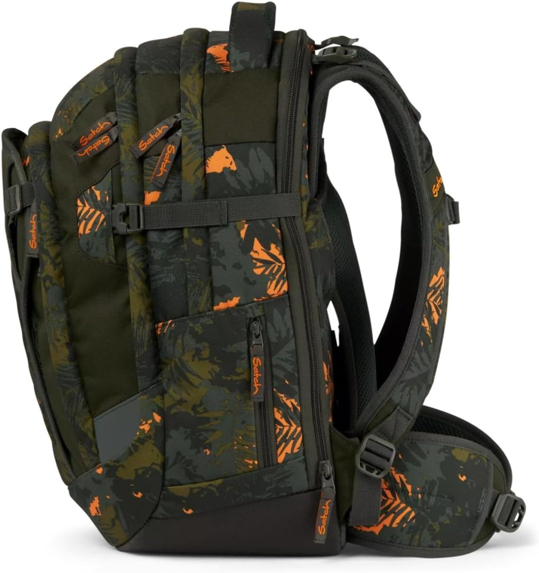 satch match Schulrucksack ergonomisch, erweiterbar auf 35 Liter, extra Fronttasche Jurassic Jungle -